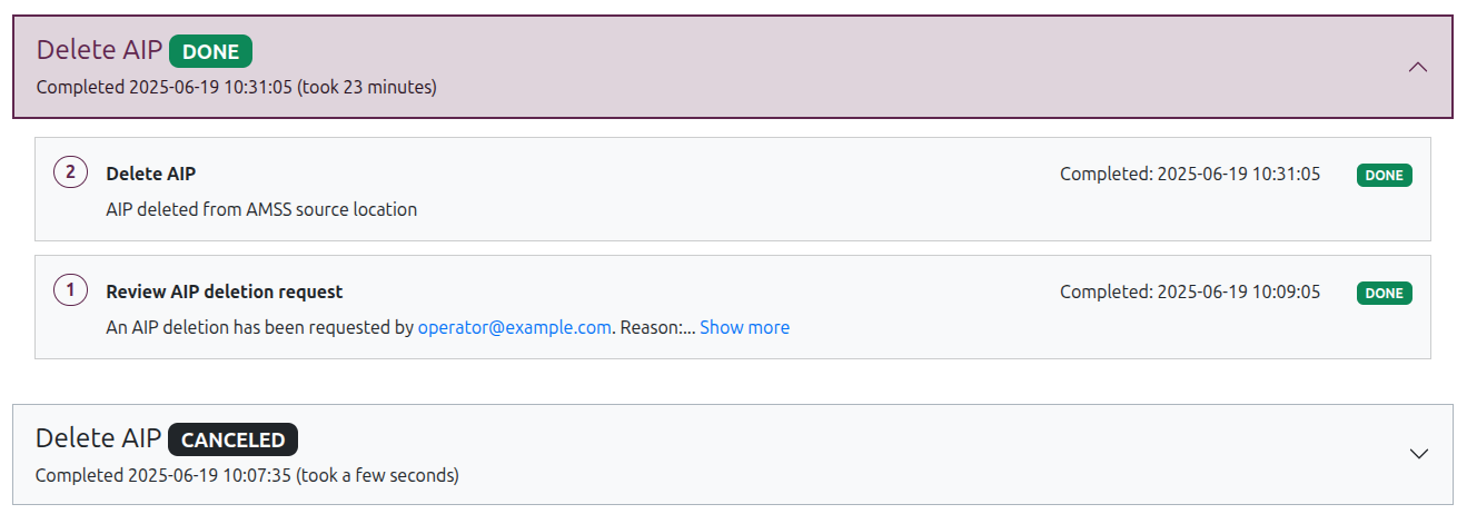 A workflow header card expanded to show the task list below