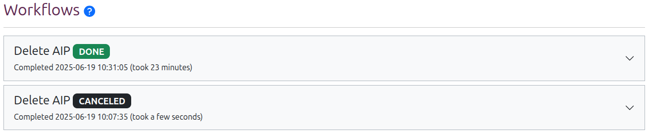 Two AIP workflow cards, collapsed