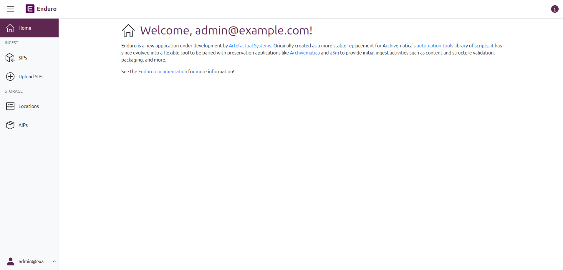 an image of the landing page in Enduro