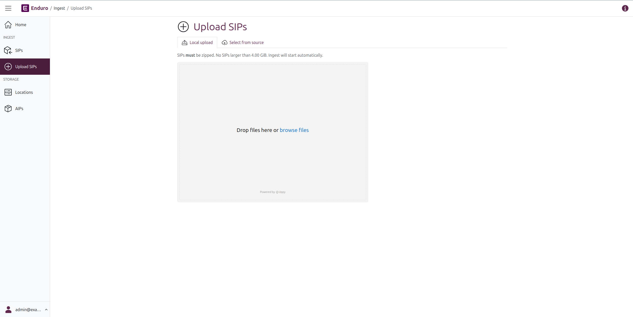 The upload SIPs page