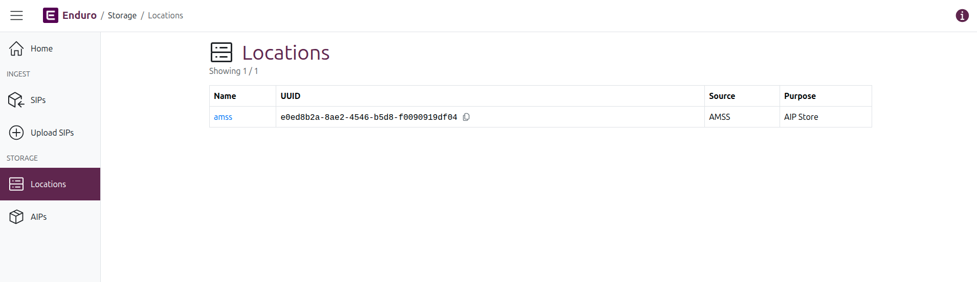 The locations browse page in Enduro