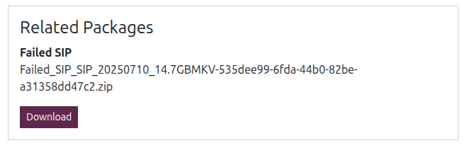 The related packages widget showing a Failed SIP