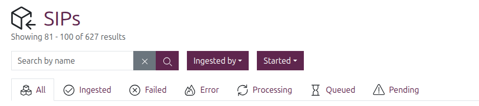 The search box and filters on the SIP browse page