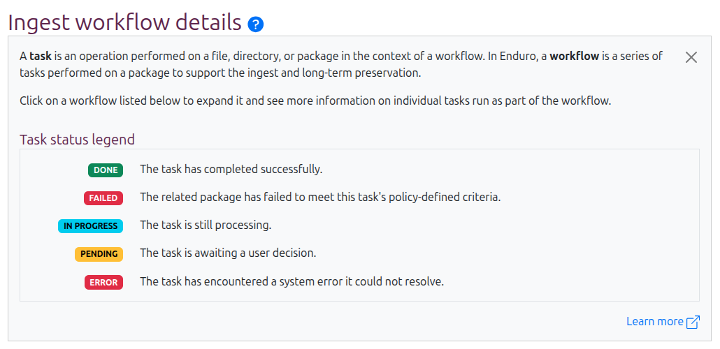 The task status legend