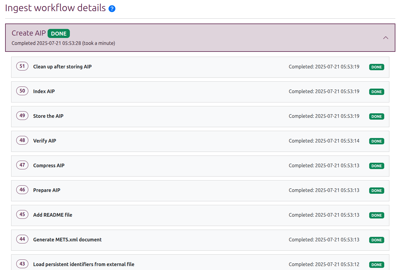 A workflow header card expanded to show the task list below